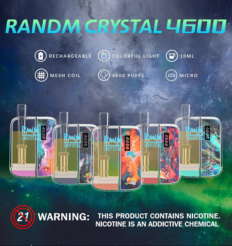 Original Randm Crystal 4600 Puffs Disposable E Cigarette 12ml Pre-Filled 1000mAh Power Battery RGB Light Tube Vapes Pen Starter Kit Authentic Wholesale