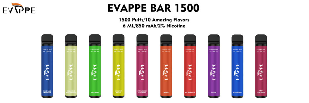 Evappe Bar Disposable Vape 1500 Puffs E Cigarette 850 mAh Vape Pen Bar XXL Vs Puff Plus