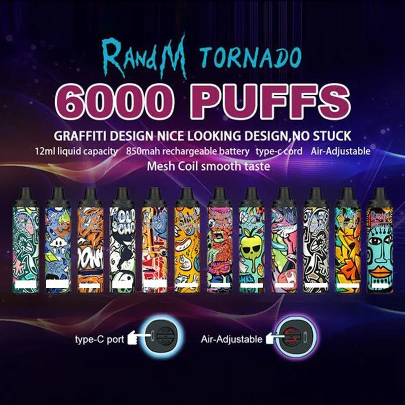 USA Hot Selling 12 Flavors Randm Tornado 6000 Puffs E-Cigarette Device Prefilled Ejuice Wholesale