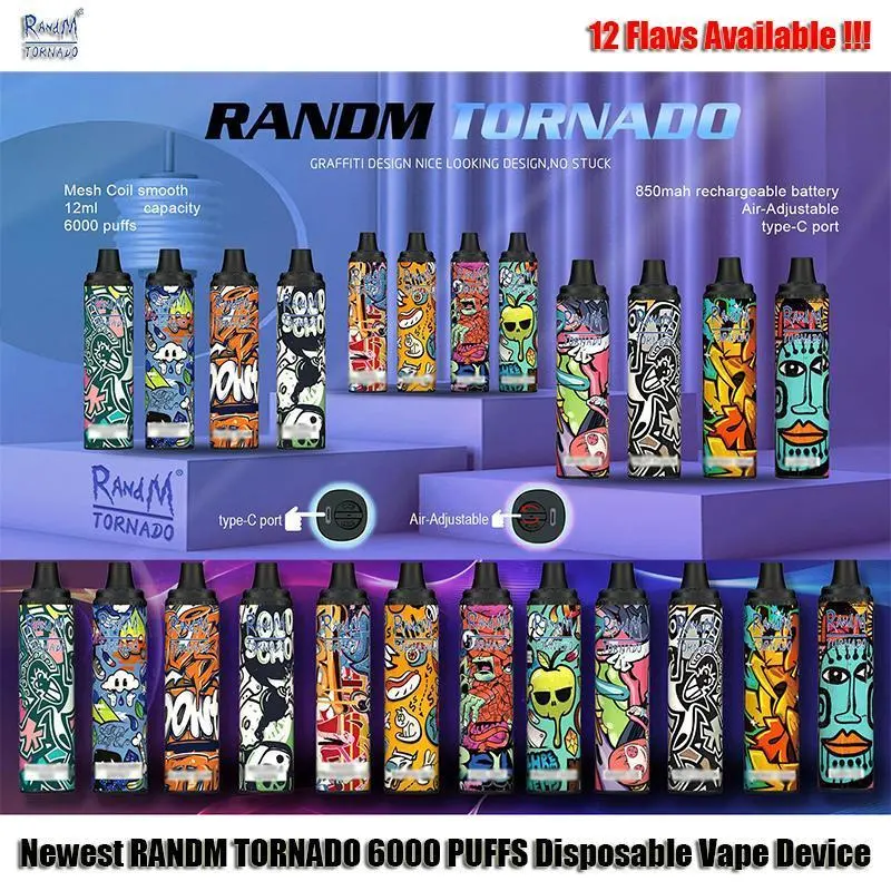 USA Hot Selling 12 Flavors Randm Tornado 6000 Puffs E-Cigarette Device Prefilled Ejuice Wholesale