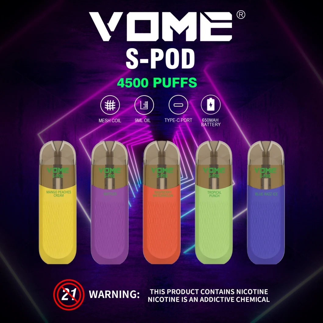 Factory Sale Nice Design Rechargeable Disposable Mesh Vape 4500 Puffs Vome S-Pod with 12 Flavors