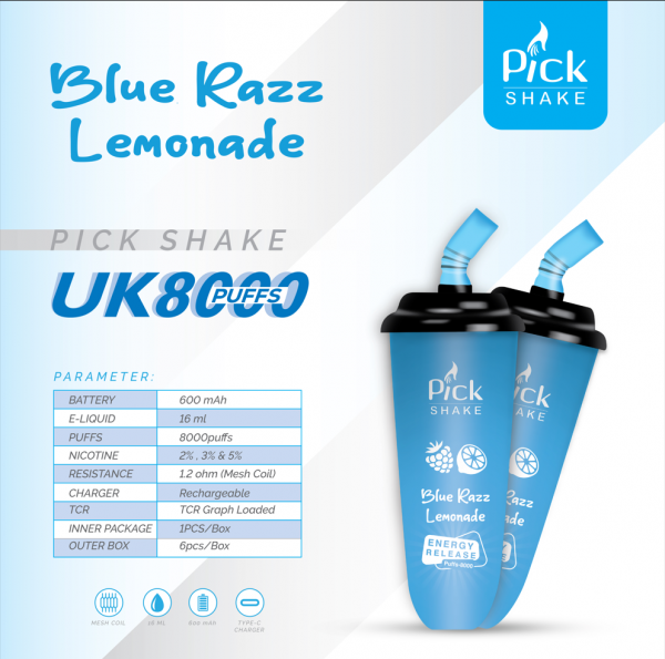 Pick Shake 8000 Puffs 16 ml Rechargeable E-cigarette Hot Sale 9 Flavors - Image 6