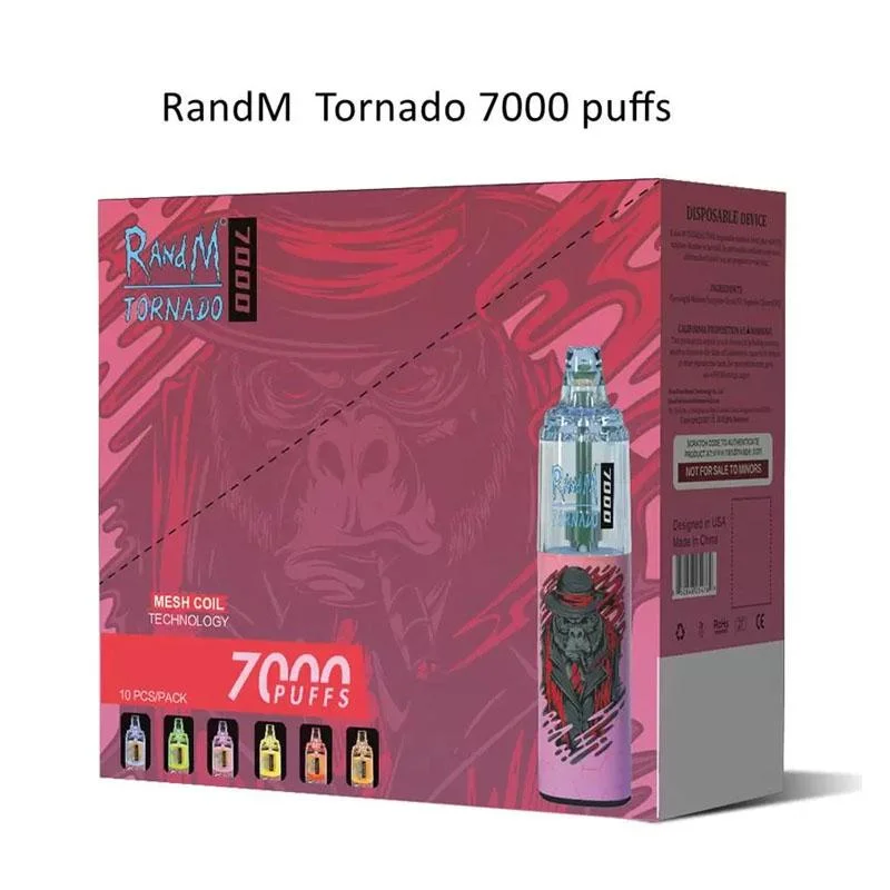 Randm Tornado 7000 Puffs Disposable Vape Pen 50mg Flashing RGB LED 850mAh Rechargeable Disposable Mini E-Cigarette with 38 Excellent Flavors