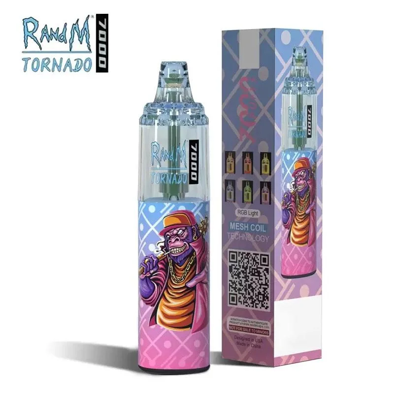 Randm Tornado 7000 Puffs Disposable Vape Pen 50mg Flashing RGB LED 850mAh Rechargeable Disposable Mini E-Cigarette with 38 Excellent Flavors